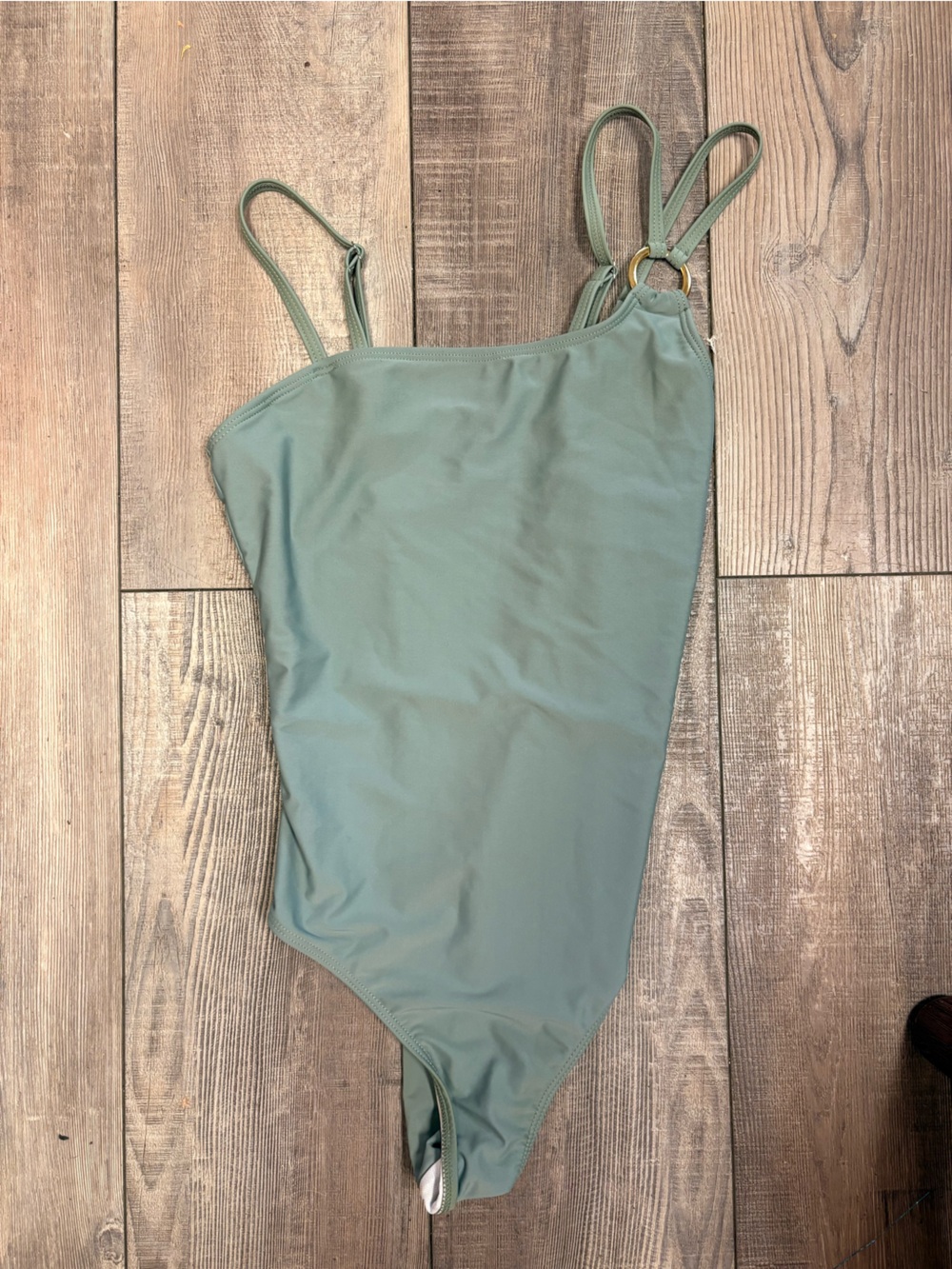 Girls Sage Green One-Piece Swimsuit with Ring Strap